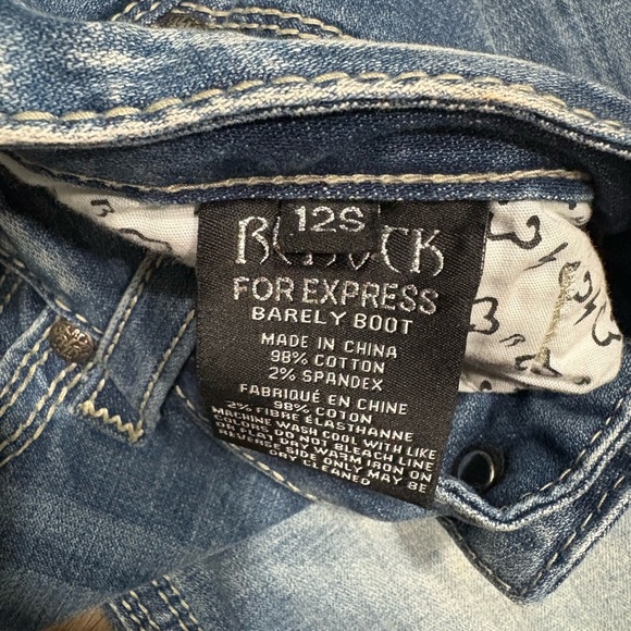 Express Rerock Barely Bootcut Denim Jeans size 12s - Picture 3 of 10